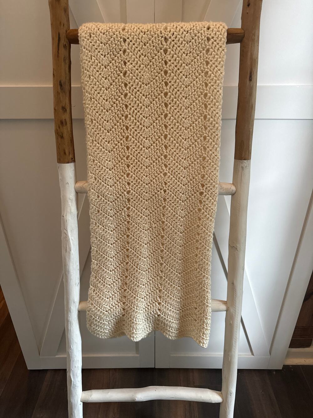 Vintage Handcrafted Crochet Throw Blanket Chevron 30 x 60 Heirloom butter yellow